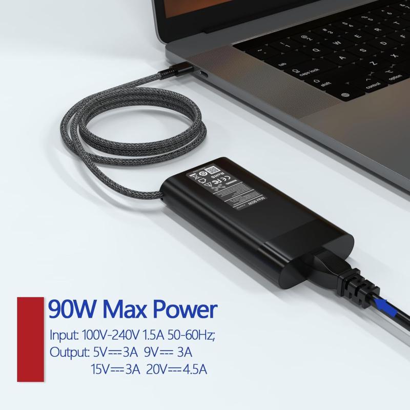 90W Universal USB-C Laptop Charger – Fast Charging AC Adapter with Braided Cable